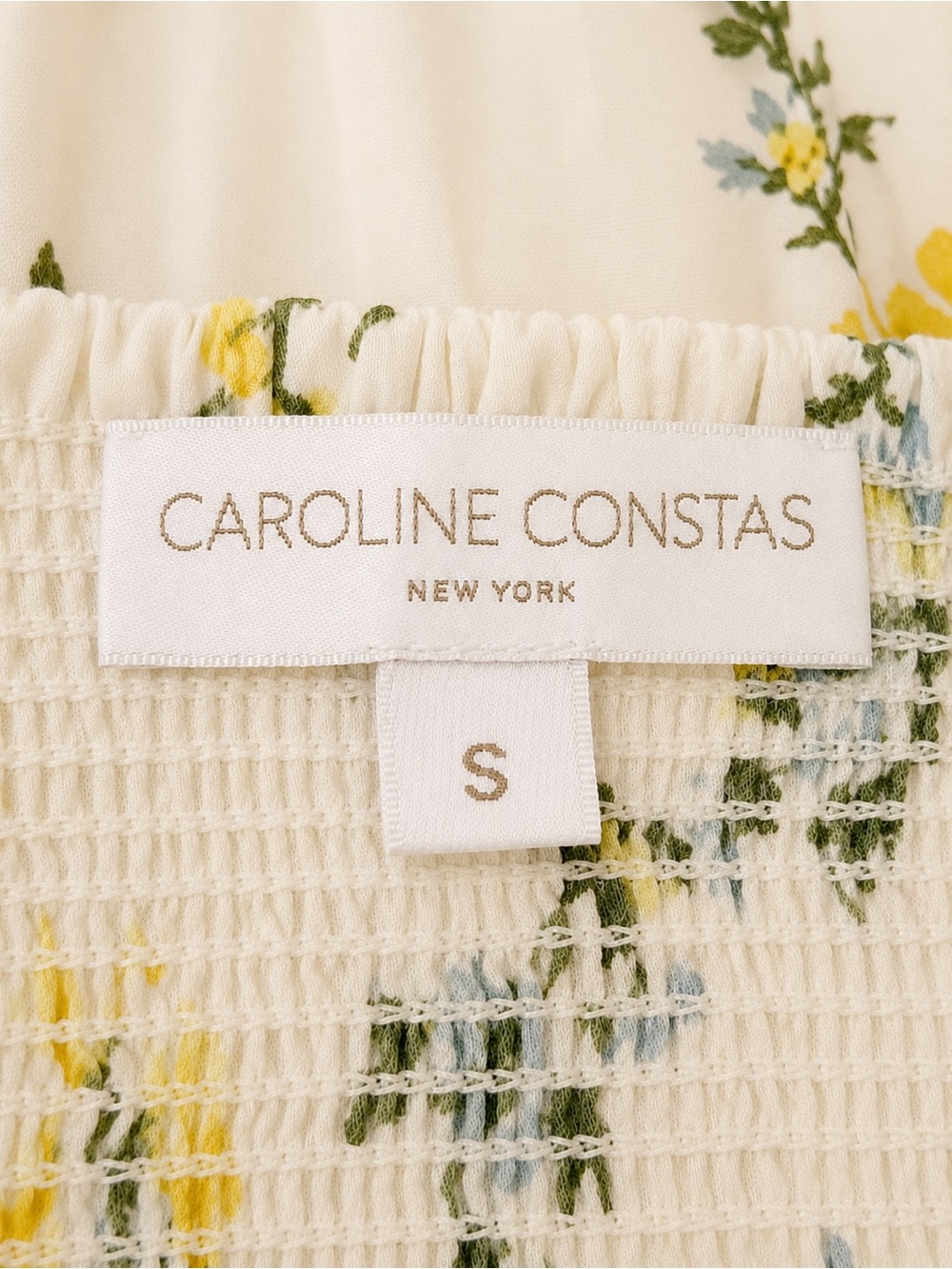 Caroline Constas Floral Boho Maxi Dress Ivory Yellow Cottagecore Smocked Bodice - Picture 12 of 15